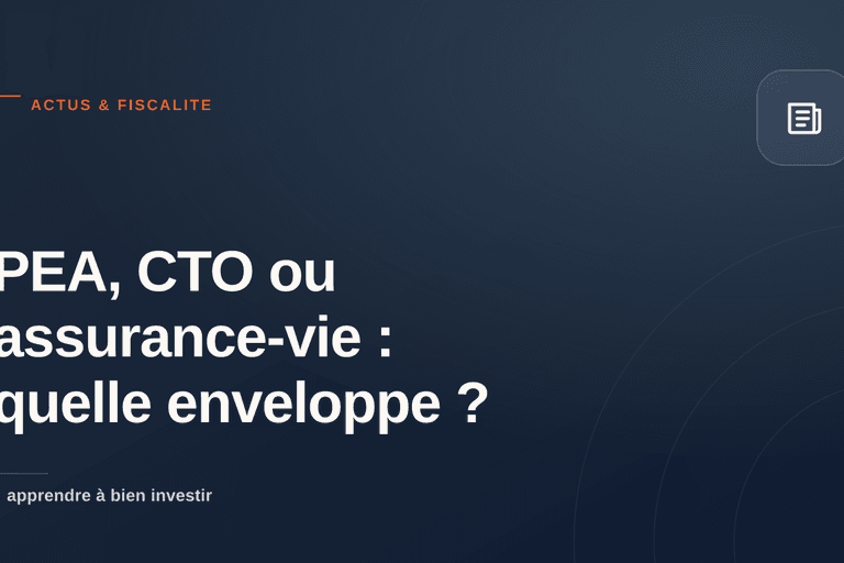 Illustration éditoriale des enveloppes d'investissement : PEA, compte-titres et assurance-vie comme des contenants distincts.